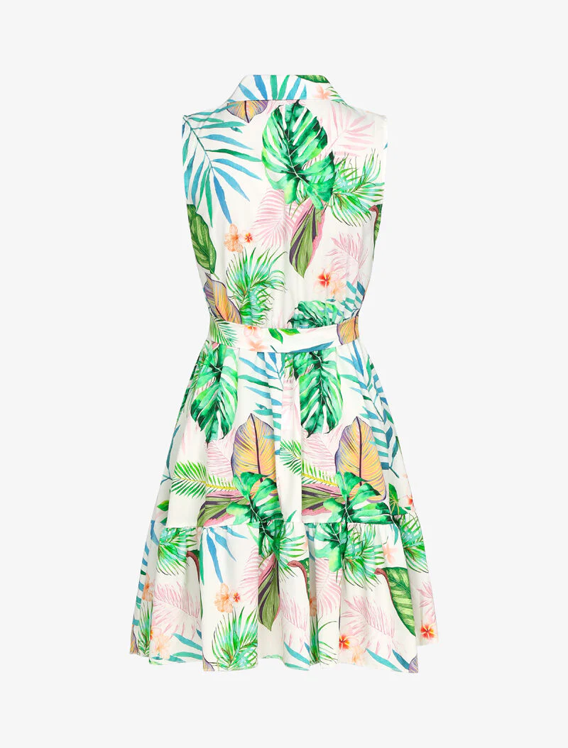 Robe à col chemise et imprimé tropical - ecru - Image 2