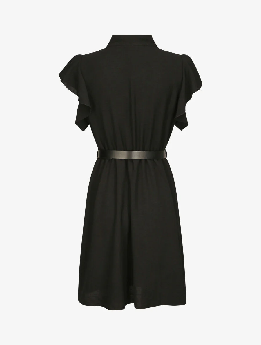 Robe à col lavallière et mancherons volantés - Noir - Image 2