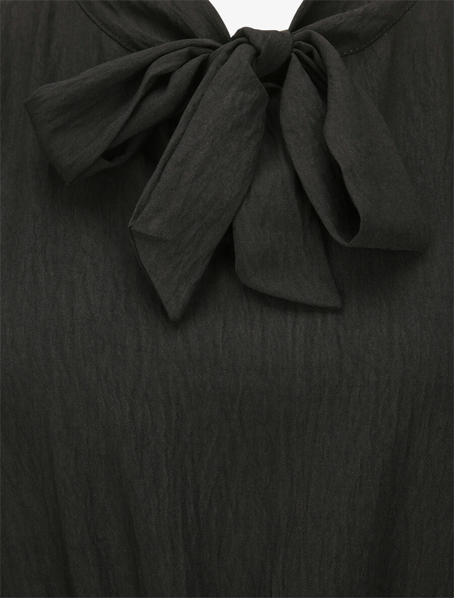 Robe à col lavallière et mancherons volantés - Noir - Image 3
