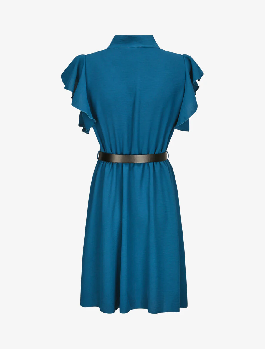 Robe à col lavallière et mancherons volantés - Bleu canard - Image 2