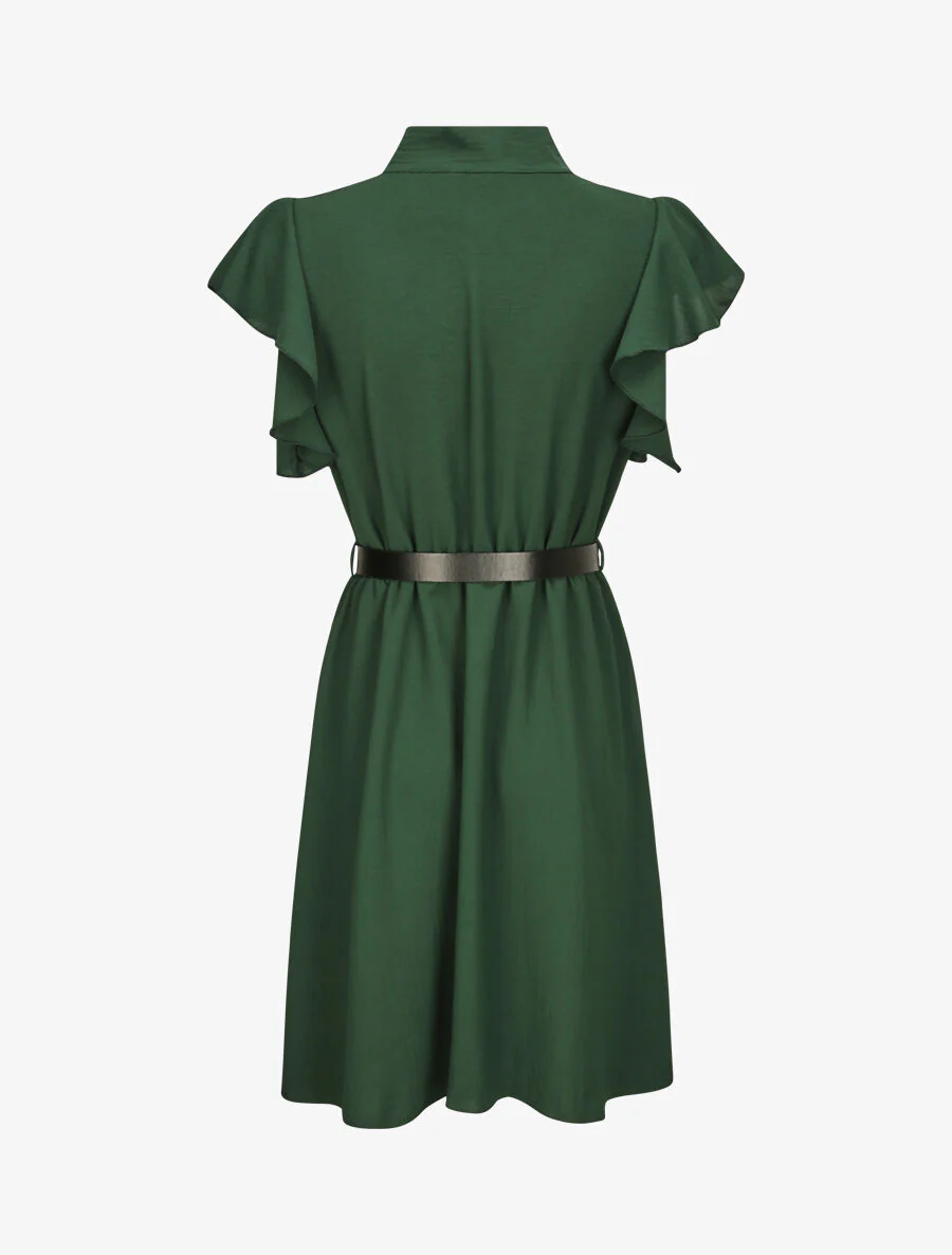 Robe à col lavallière et mancherons volantés - Vert émeraude - Image 2