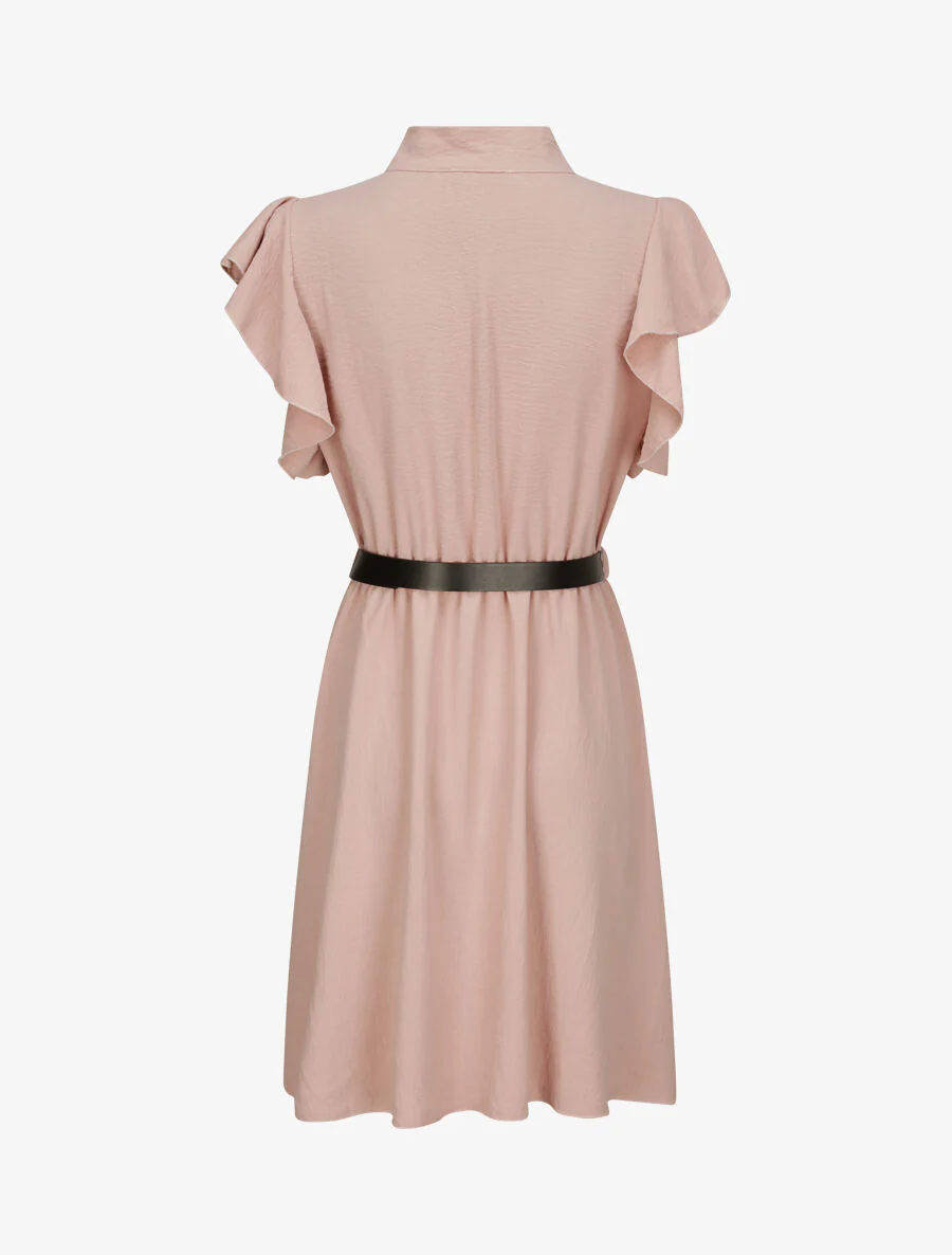 Robe à col lavallière et mancherons volantés - Rose poudré - Image 2