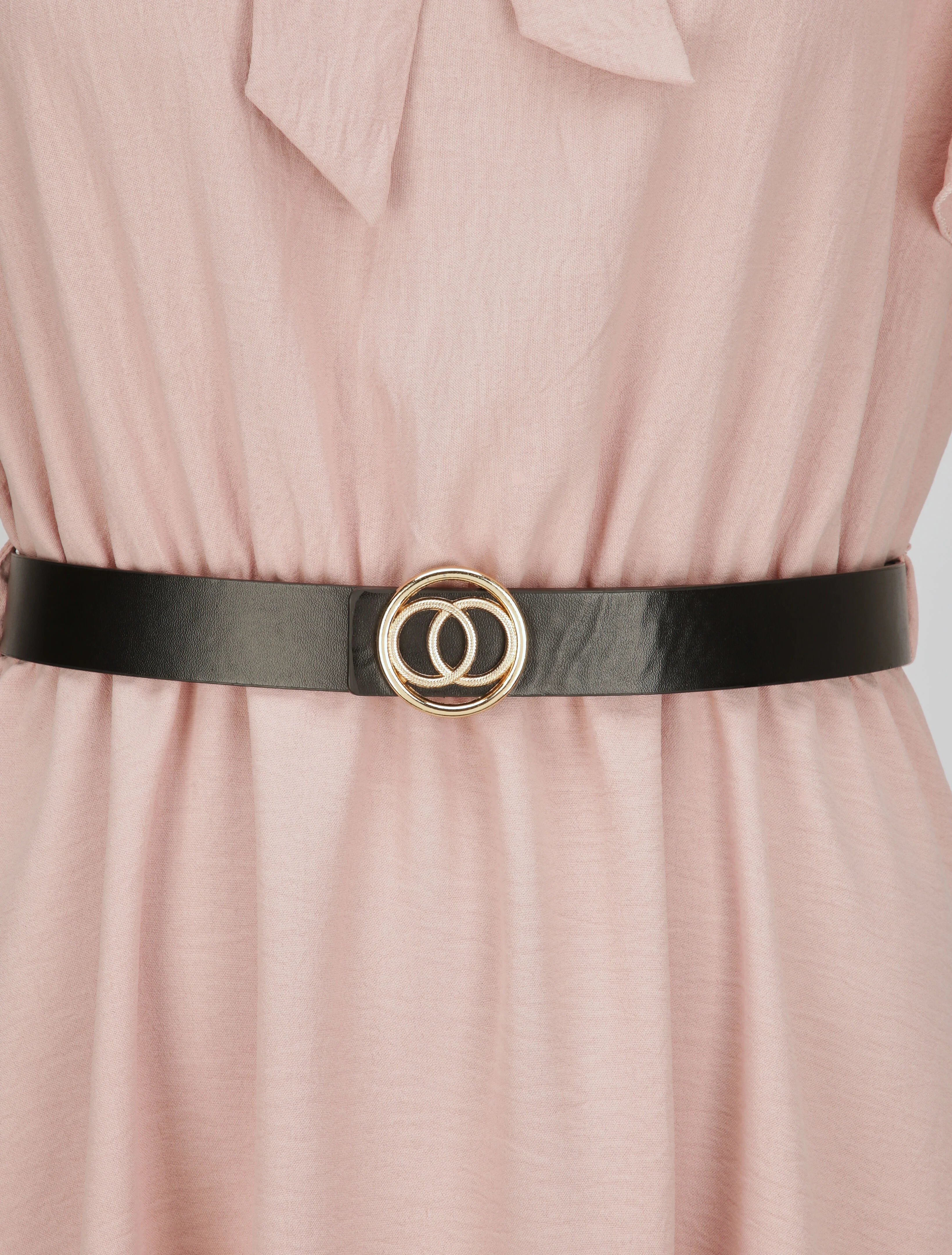 Robe à col lavallière et mancherons volantés - Rose poudré - Image 3