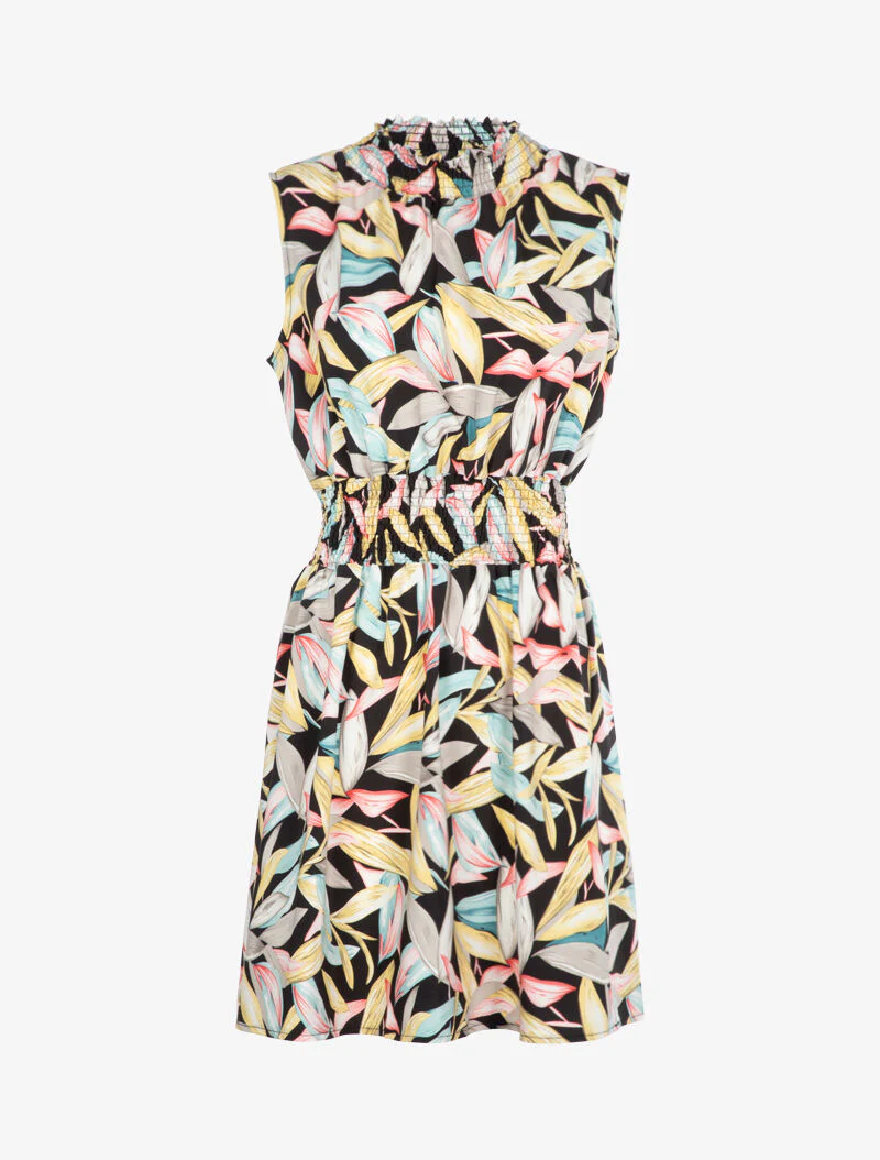 Robe à col montant élastiqué - noir