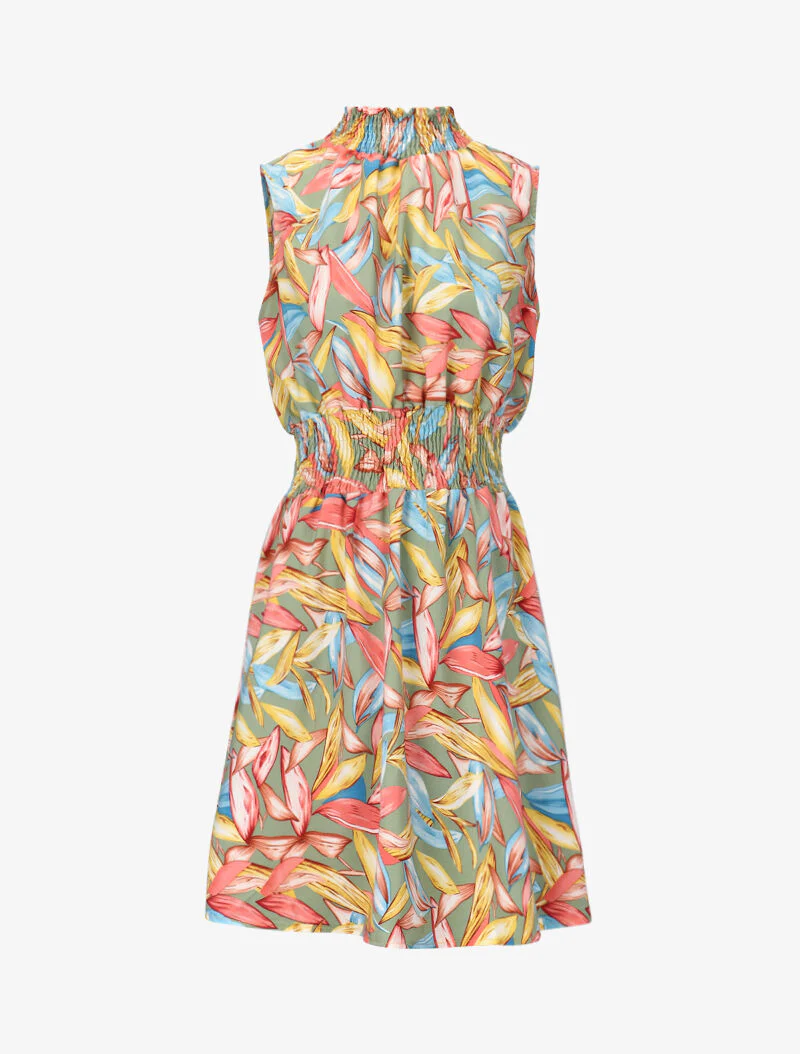 Robe à col montant élastiqué - vert