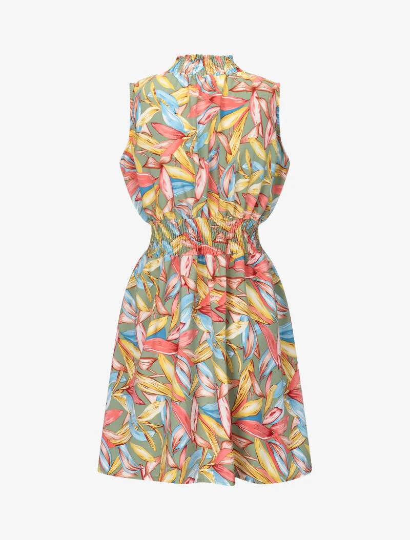 Robe à col montant élastiqué - vert - Image 3