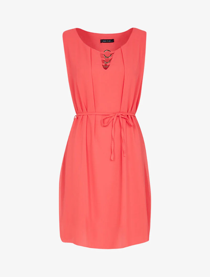 Robe à col orné d'oeillets métalliques - corail - Image 2