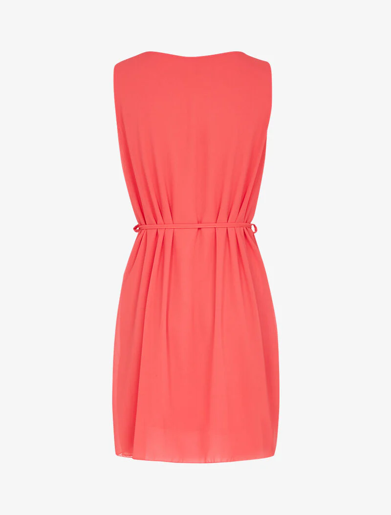 Robe à col orné d'oeillets métalliques - corail - Image 3