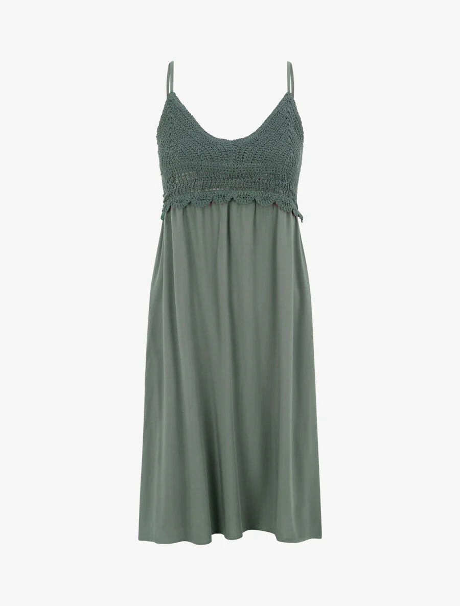 Robe à col V à détail crochet - Kaki