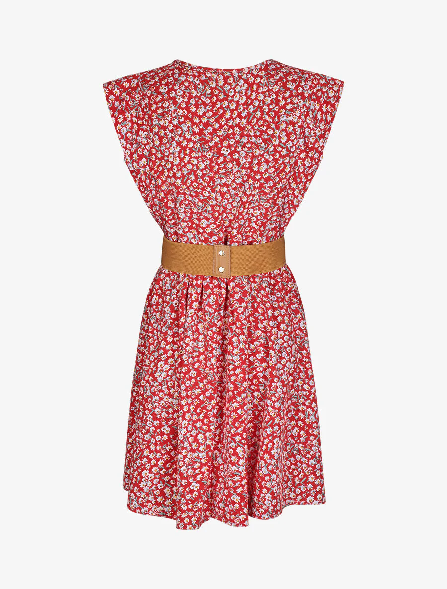 Robe à col V boutonné - Rouge - Image 2