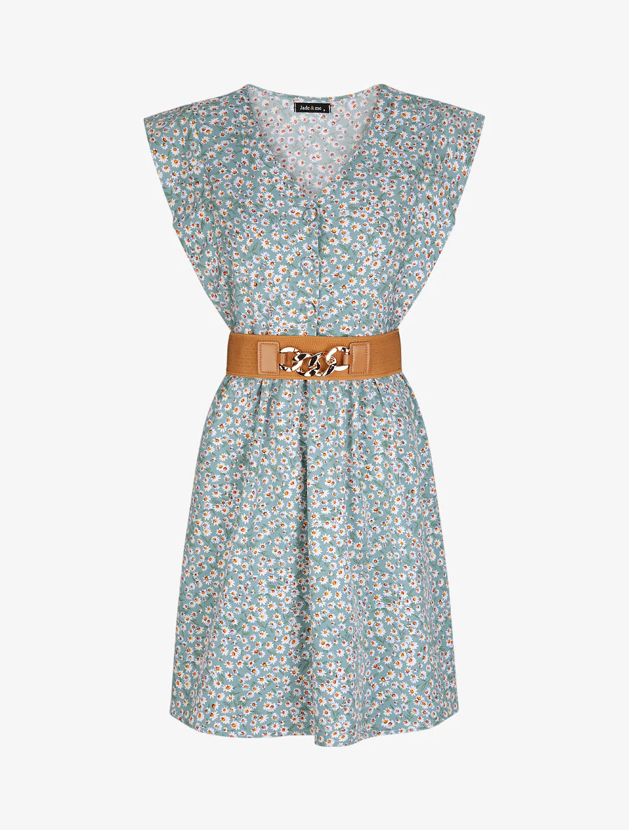 Robe à col V boutonné - Vert d'eau