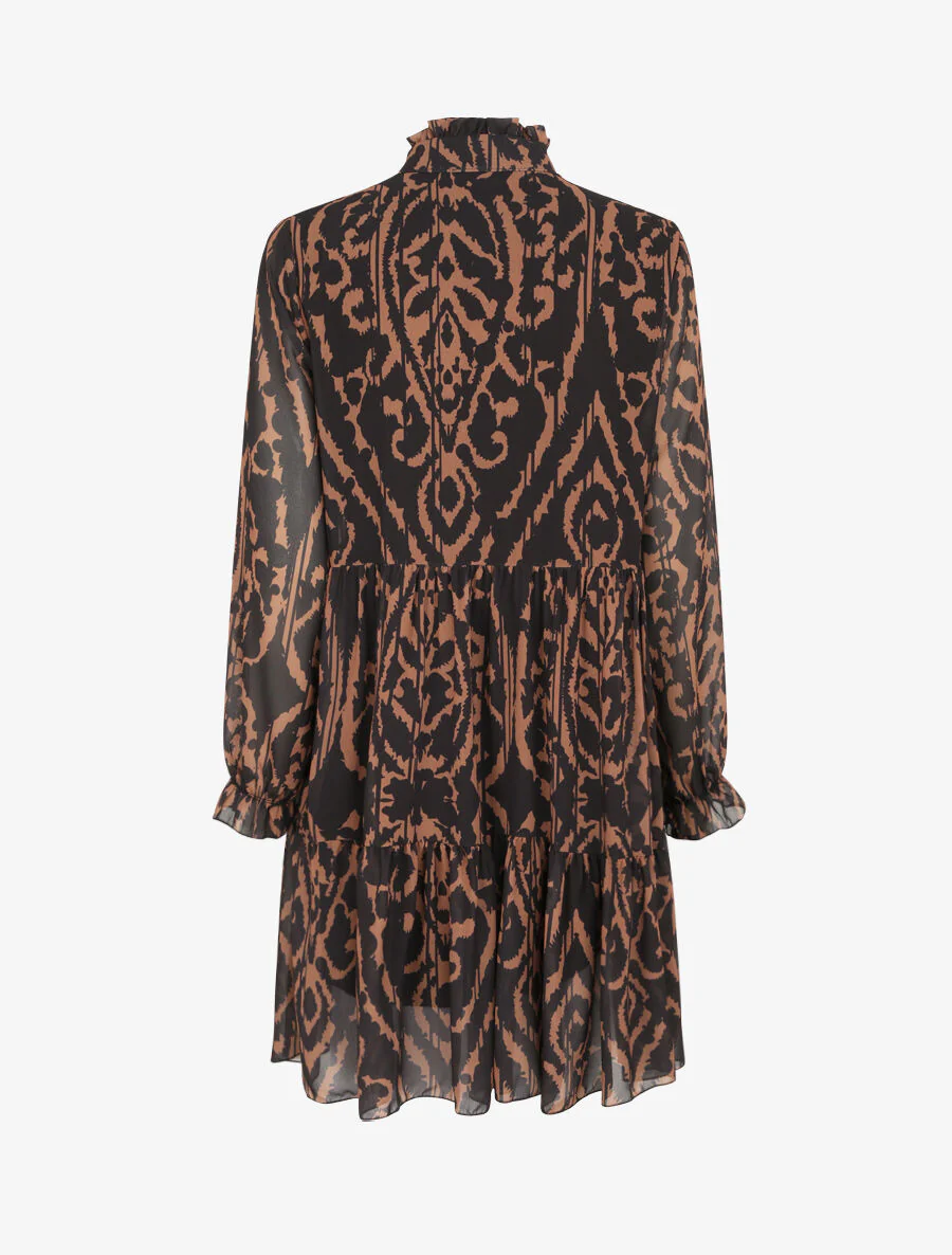 Robe à col volanté et imprimé baroque stylisé - Camel - Image 2