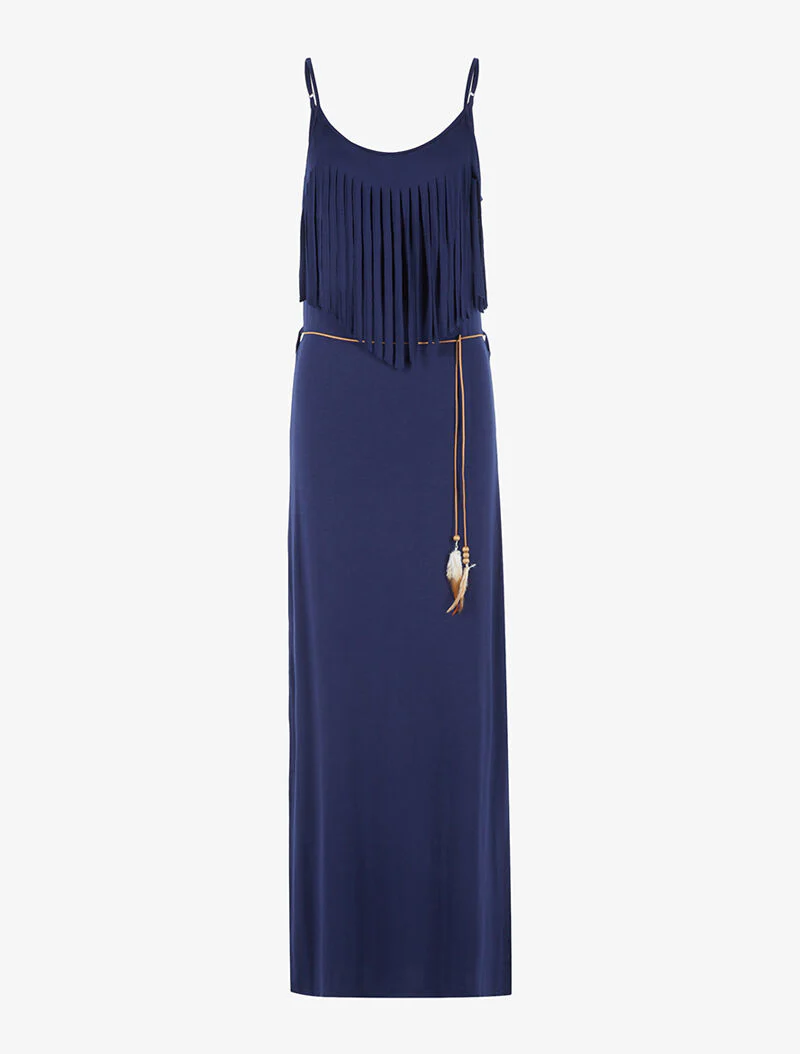 Robe à décolleté frangé - marine