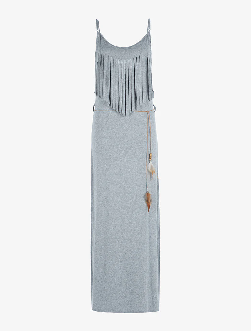 Robe à décolleté frangé - gris clair