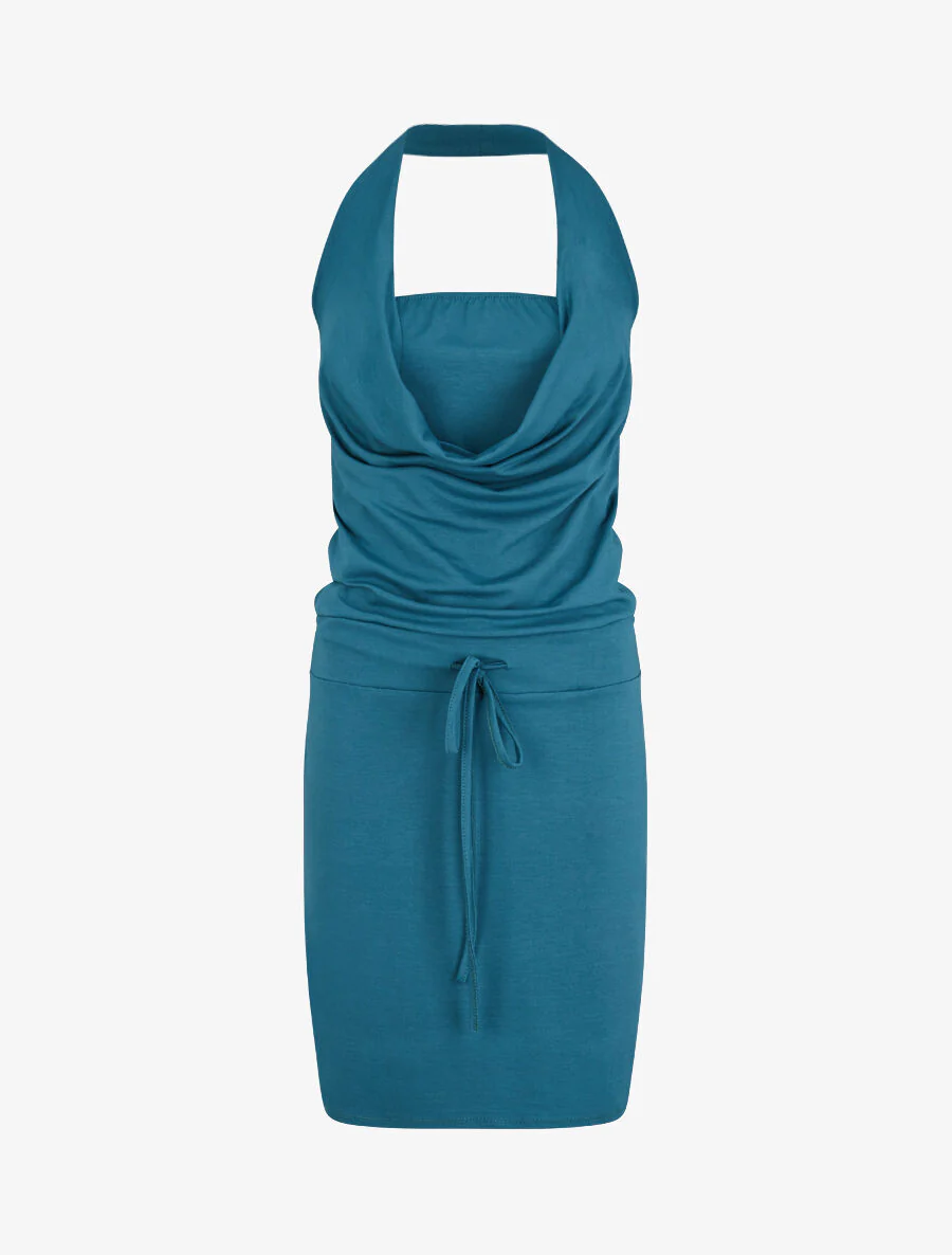 Robe à dos nu et col bénitier - Bleu canard - Image 2