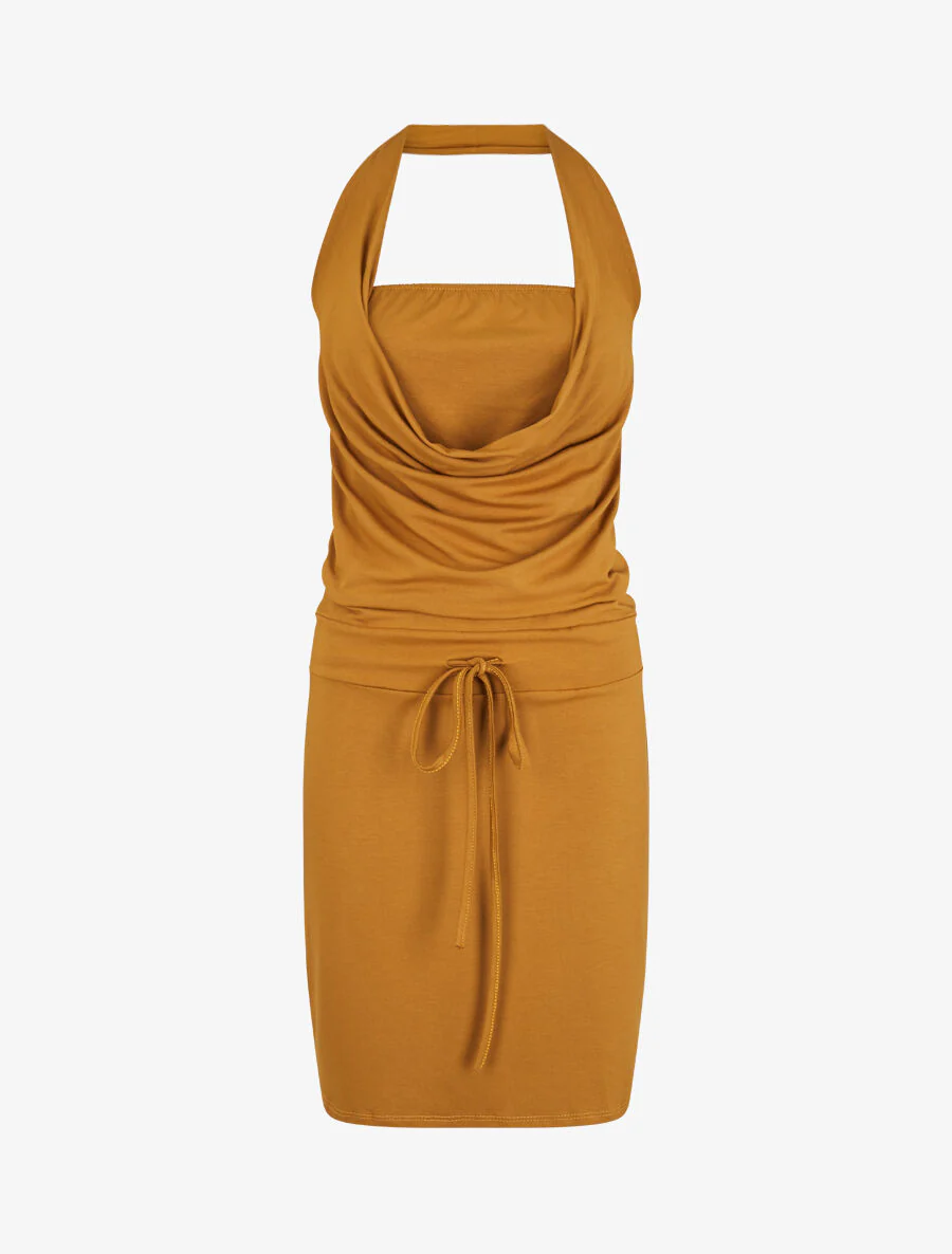 Robe à dos nu et col bénitier - Moutarde