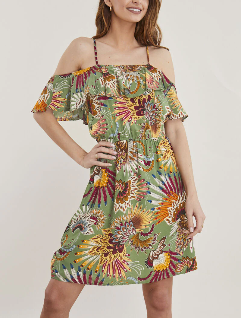 Robe à épaules dénudées - kaki