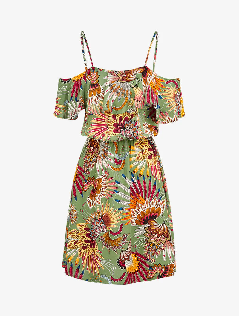 Robe à épaules dénudées - kaki - Image 2