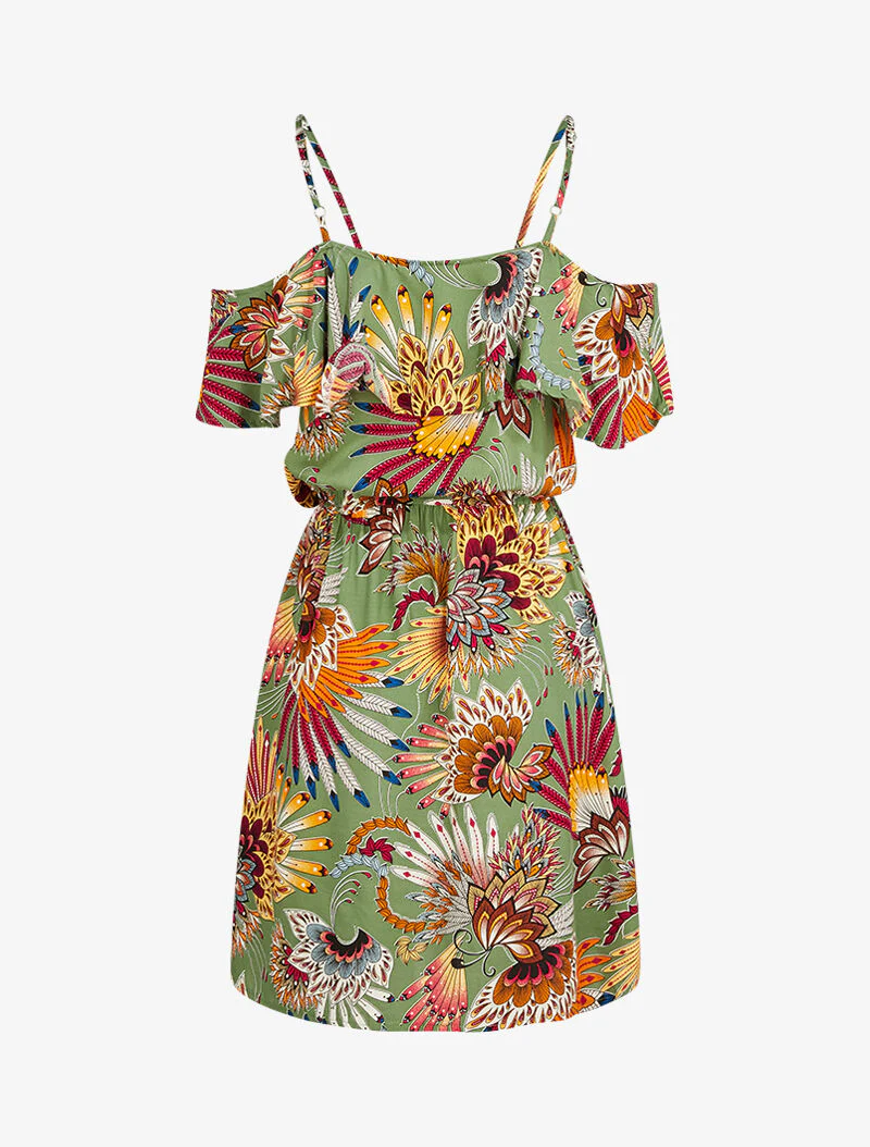 Robe à épaules dénudées - kaki - Image 3