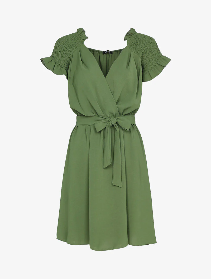 Robe à épaules volantées et élastiquées - kaki