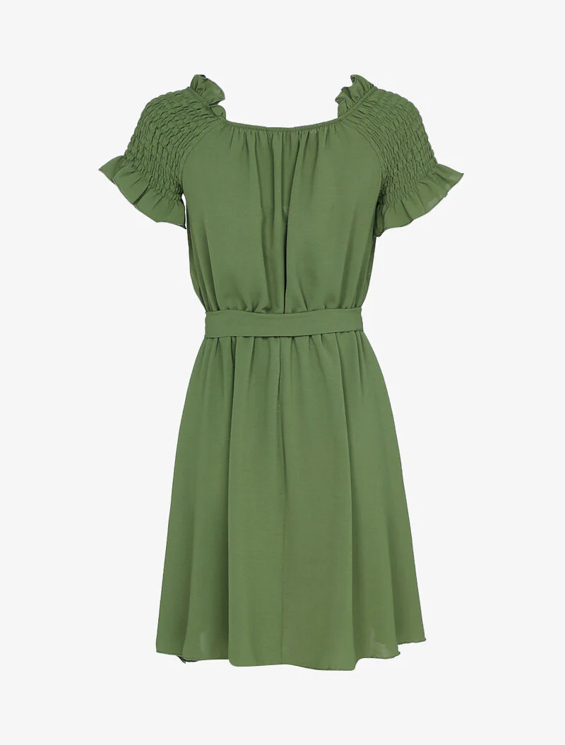 Robe à épaules volantées et élastiquées - kaki - Image 2