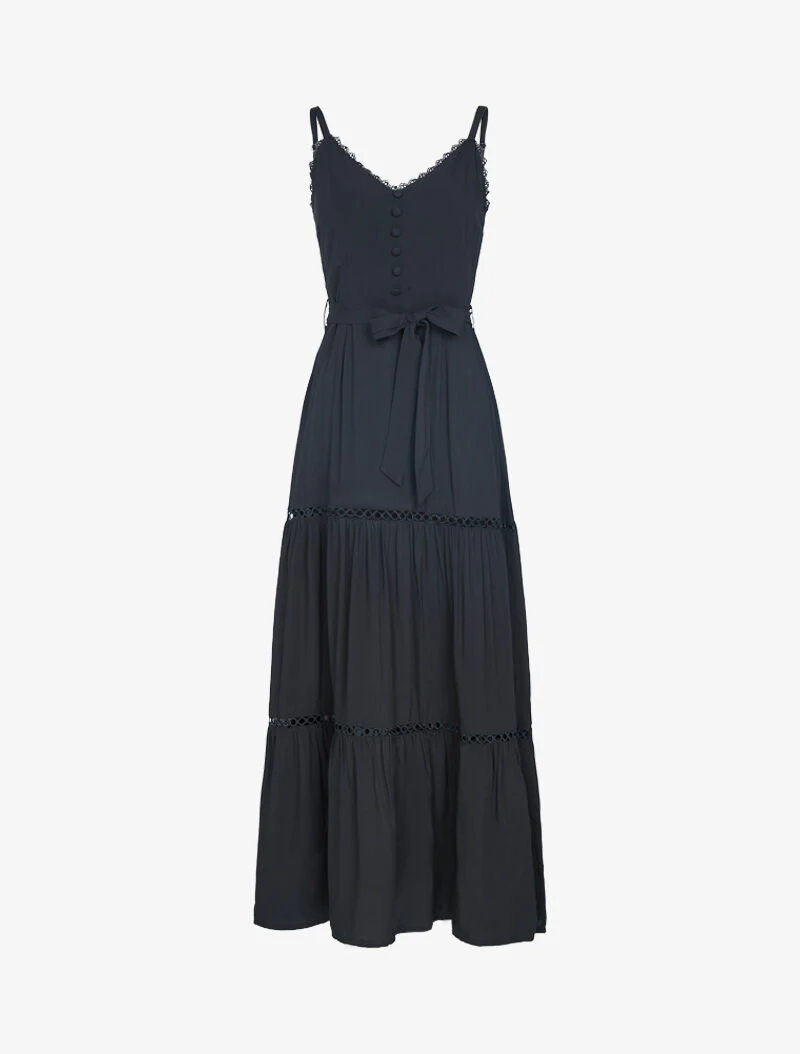 Robe à fines bretelles et crochet - noir
