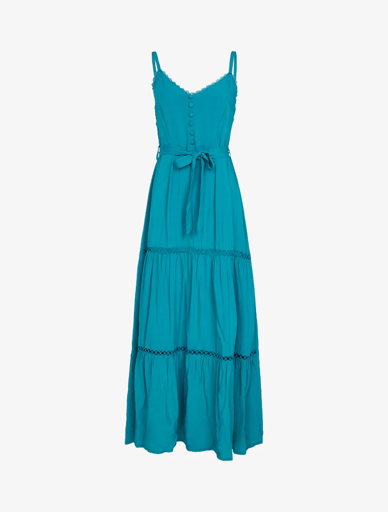 Robe à fines bretelles et crochet - turquoise