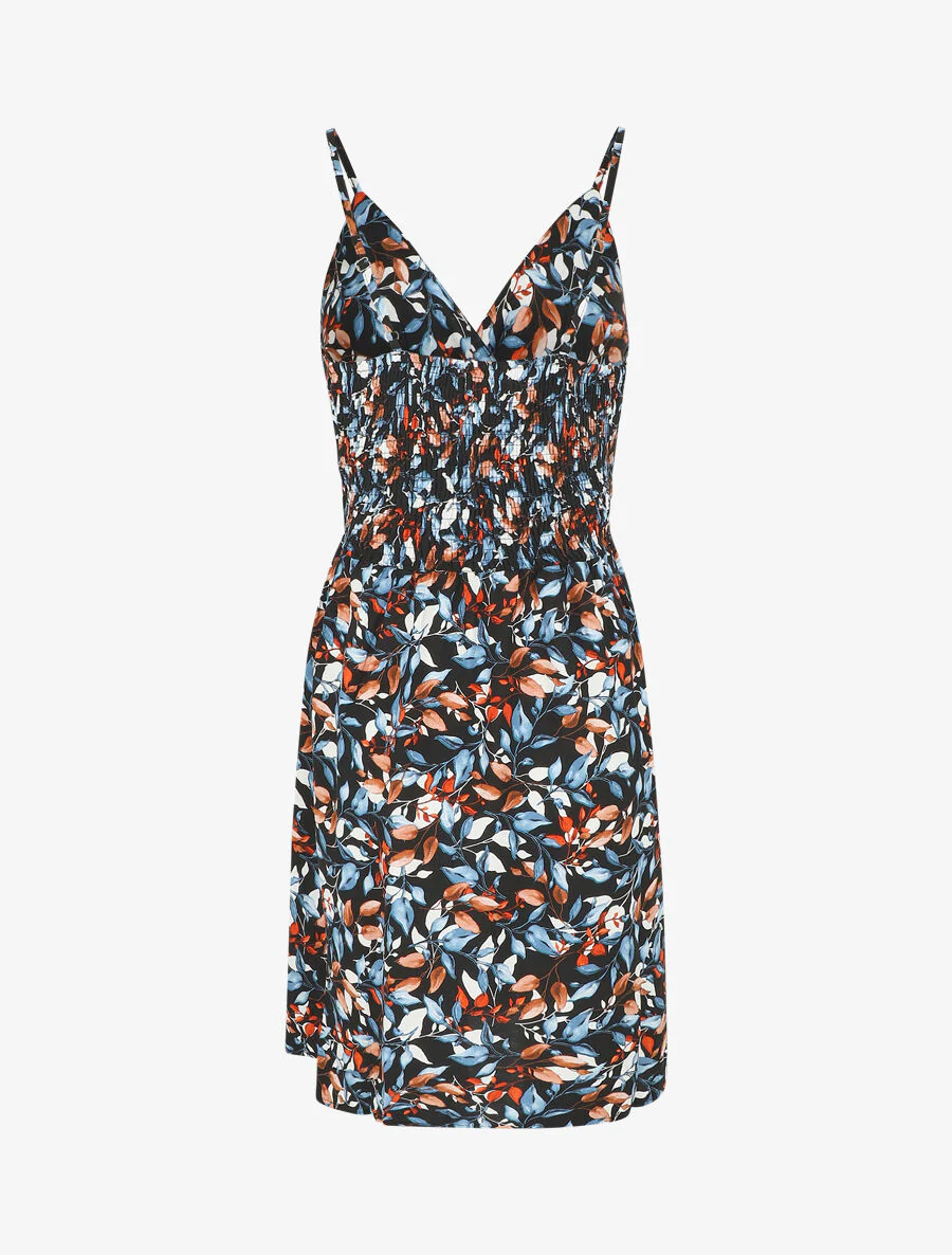 Robe à fines bretelles imprimé feuillage - Noir - Image 2