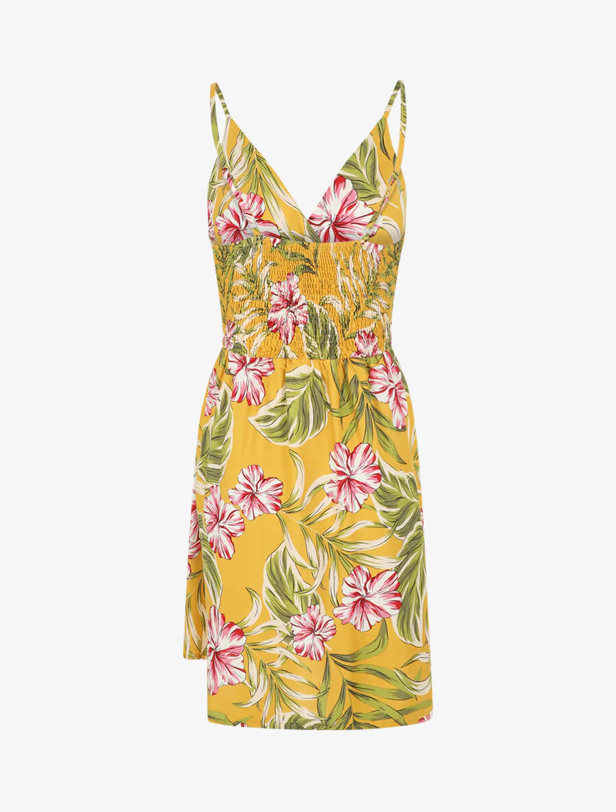 Robe à fines bretelles imprimé tropical - Jaune - Image 2