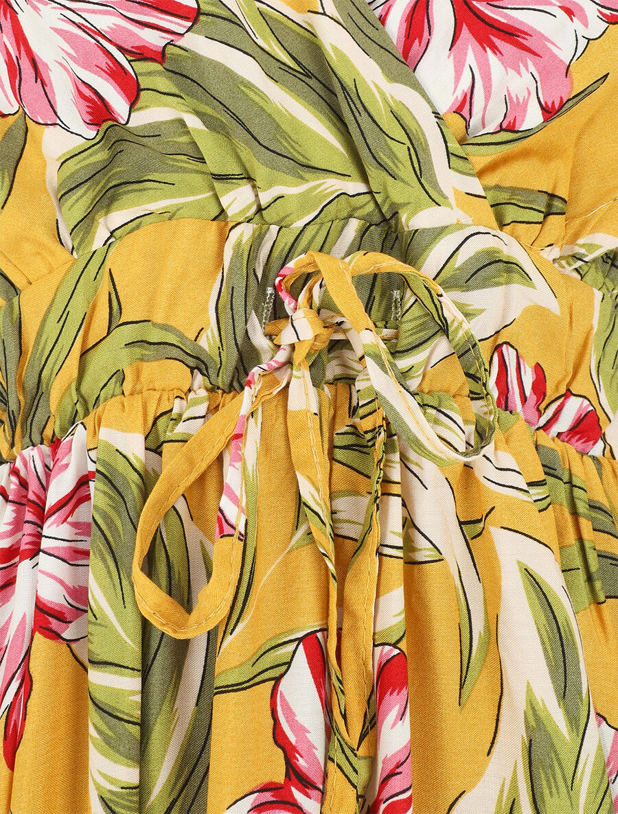 Robe à fines bretelles imprimé tropical - Jaune - Image 3
