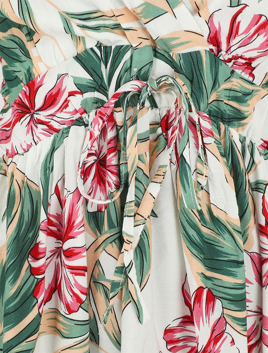 Robe à fines bretelles imprimé tropical - Blanc - Image 3