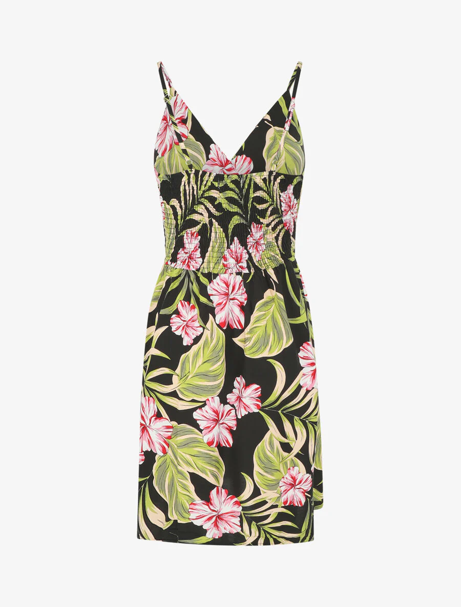 Robe à fines bretelles imprimé tropical - Noir - Image 2