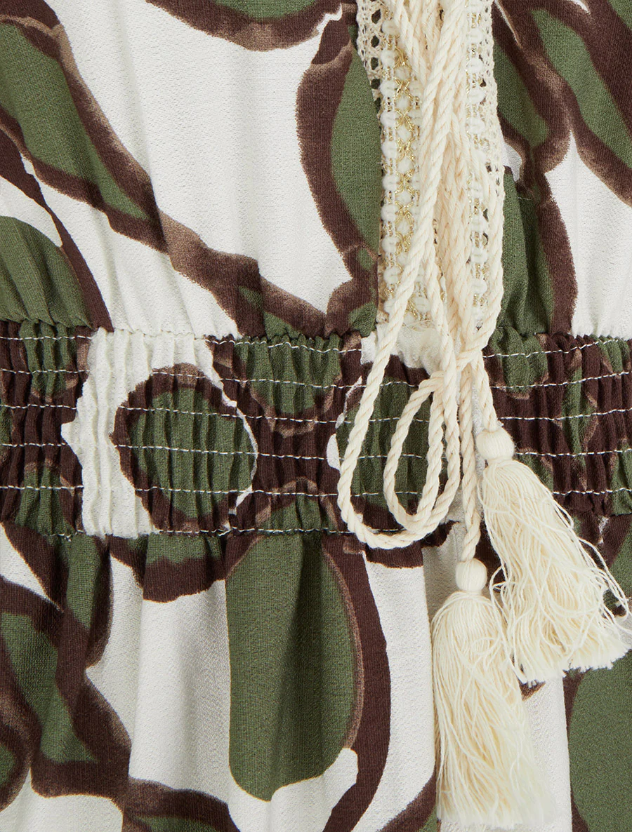 Robe à imprimé fantaisie et col en crochet - Kaki - Image 3