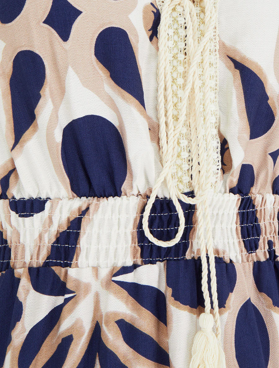 Robe à imprimé fantaisie et col en crochet - Marine - Image 3