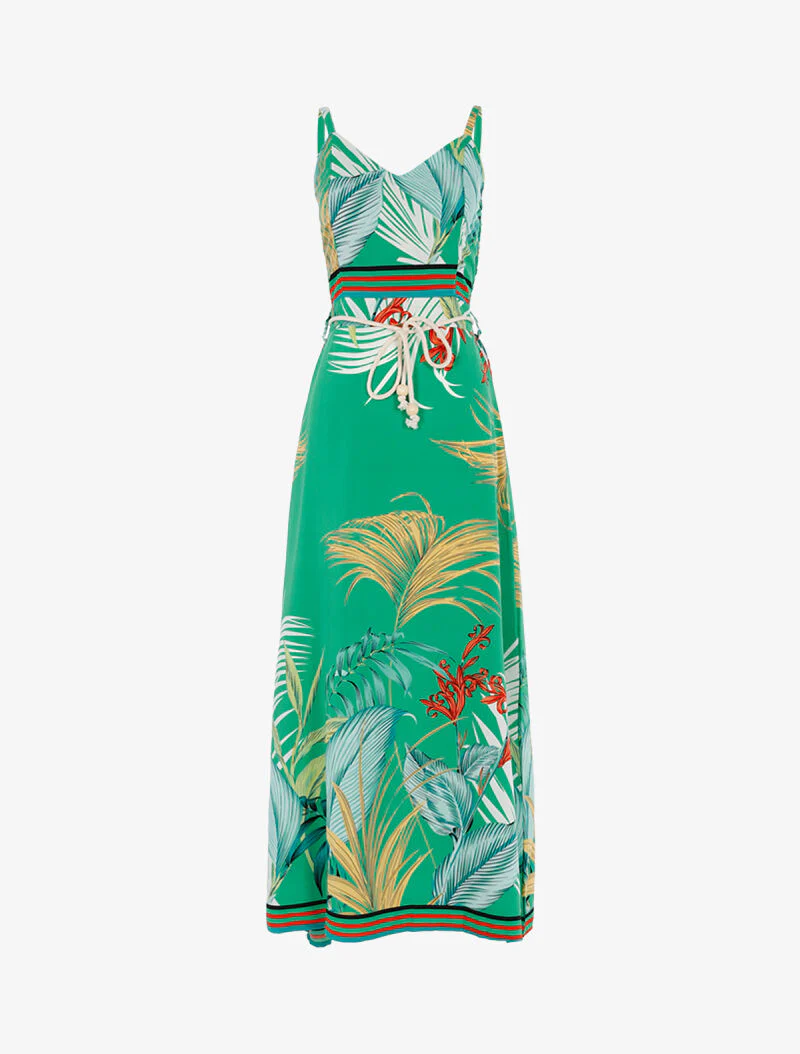 Robe à imprimé feuillages et détails rayés - vert