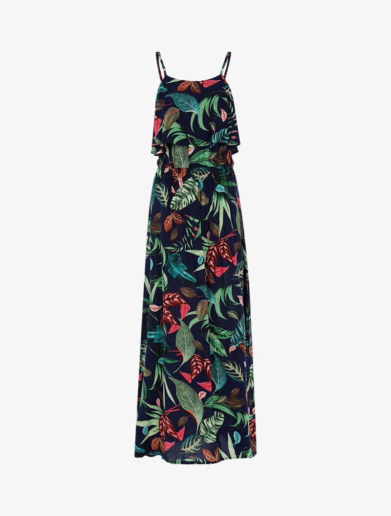 Robe à imprimé feuillages - marine
