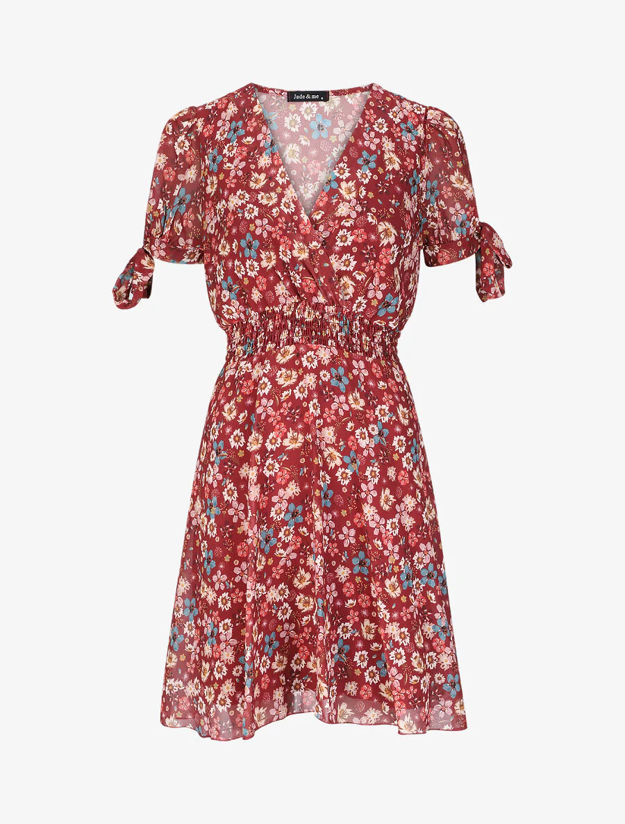 Robe à imprimé fleurs printanières - Bordeaux
