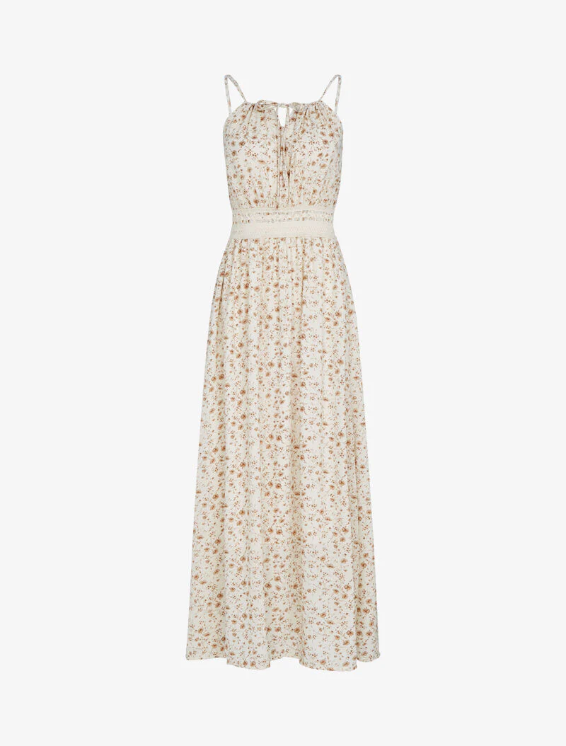 Robe à imprimé floral et crochet - beige