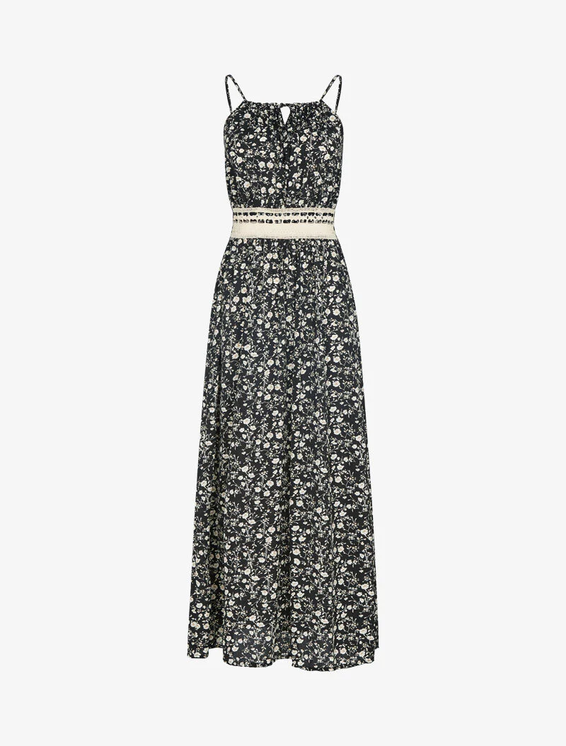 Robe à imprimé floral et crochet - noir