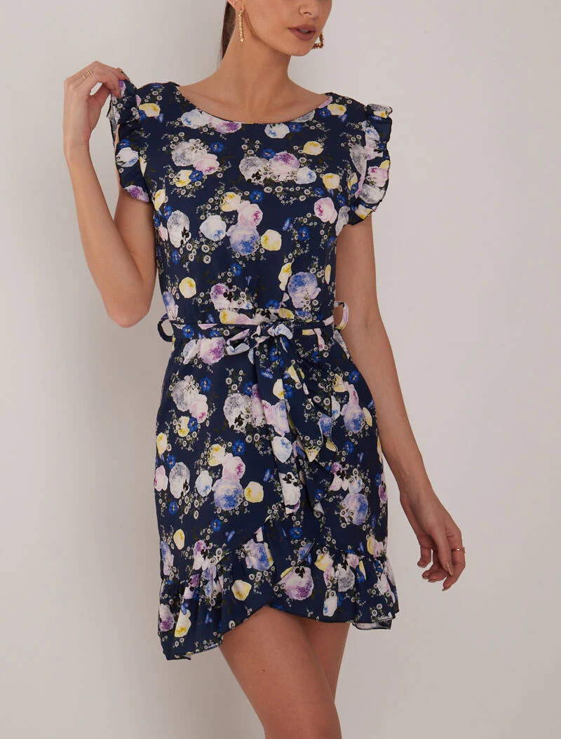 Robe à imprimé floral graphique - marine