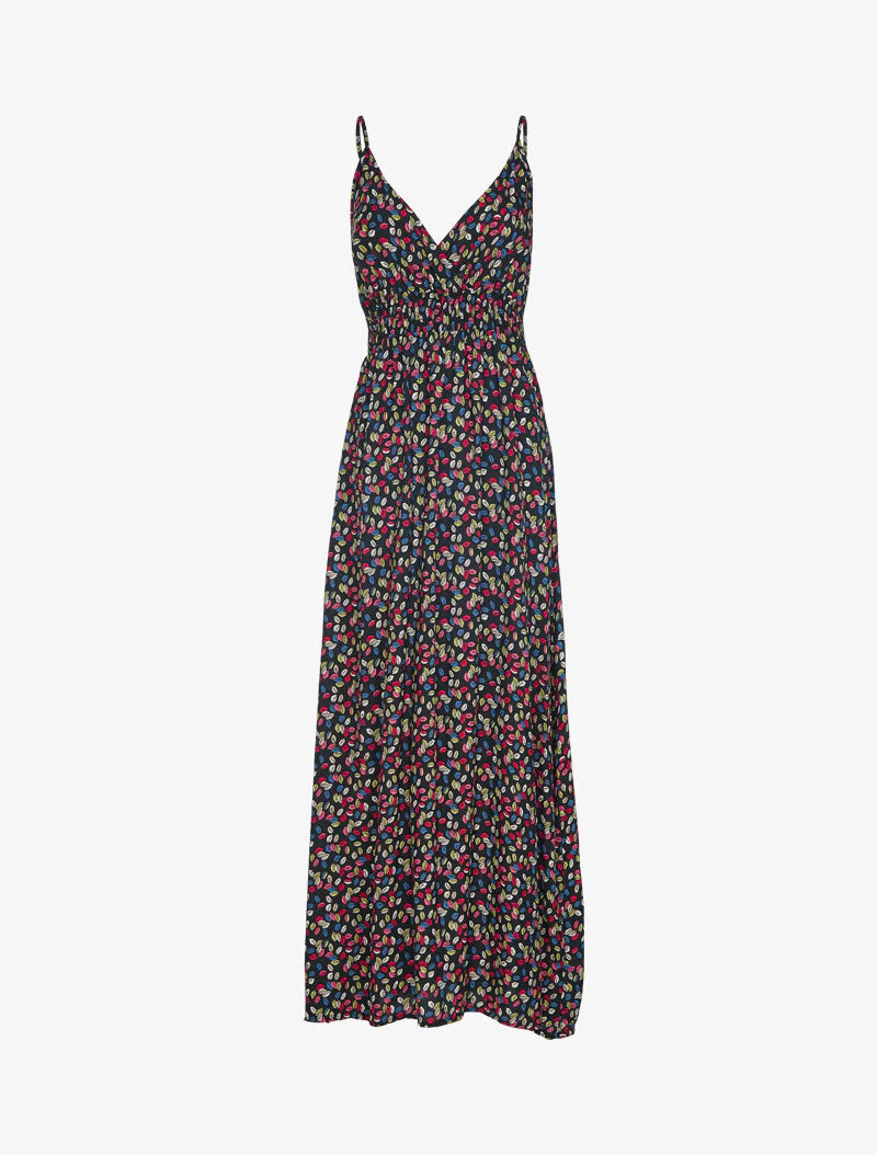 Robe à imprimé petites feuilles colorées - noir