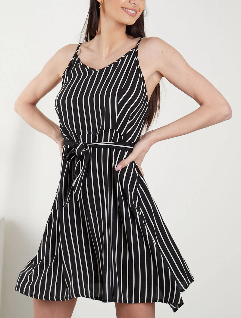 Robe à imprimé rayures - noir - Image 3