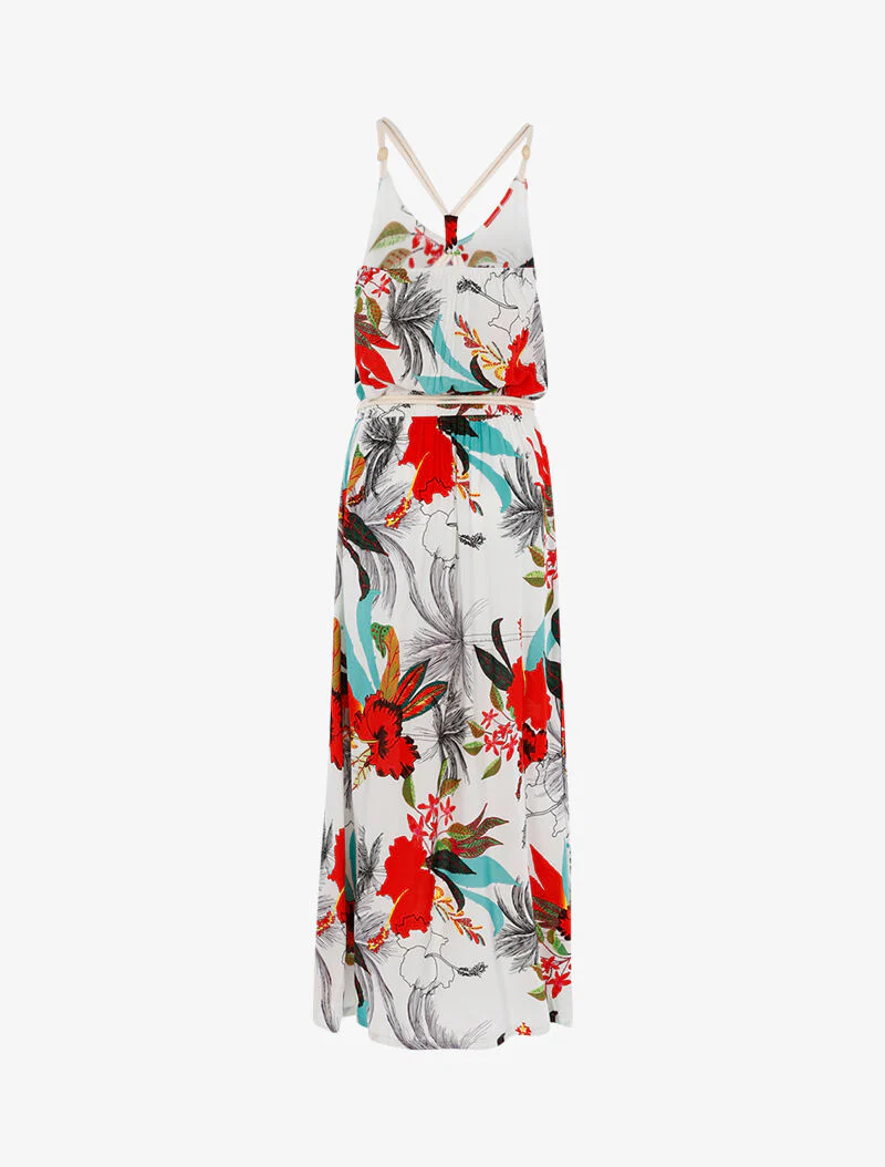 Robe à imprimé tropical et détails style cordes - blanc - Image 2