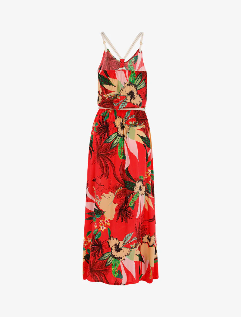 Robe à imprimé tropical et détails style cordes - rouge - Image 2