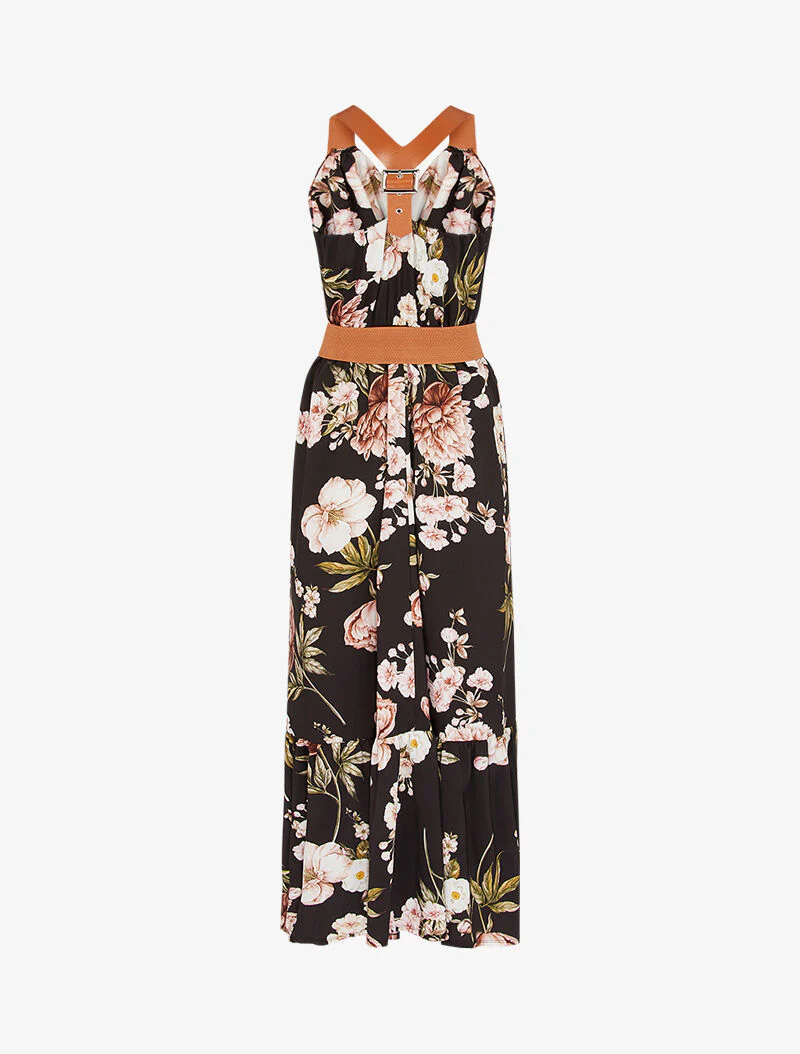Robe à imprimés et bretelles simili - Noir - Image 2