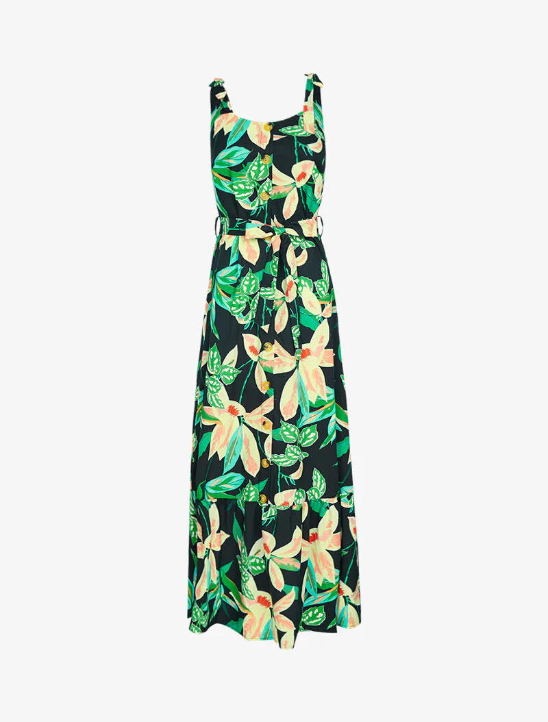 Robe à imprimés et buste boutonné - noir
