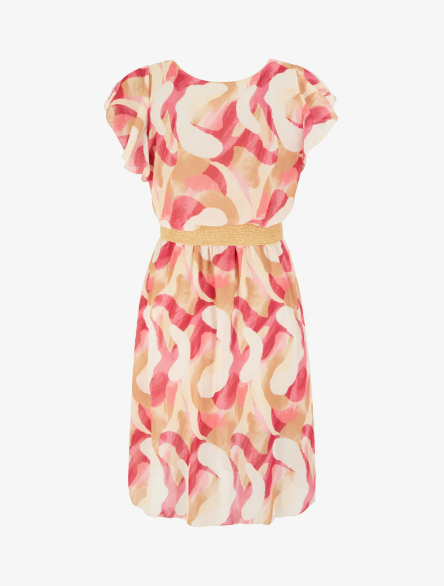 Robe à mancherons volantés imprimé fantaisie - Rose - Image 2