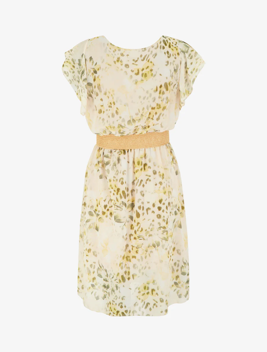 Robe à mancherons volantés imprimé léopard et fleurs - Kaki - Image 2