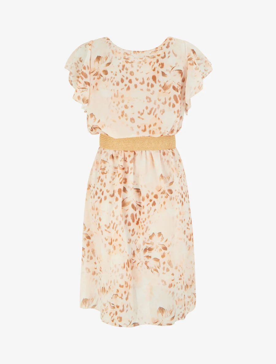 Robe à mancherons volantés imprimé léopard et fleurs - Camel - Image 2