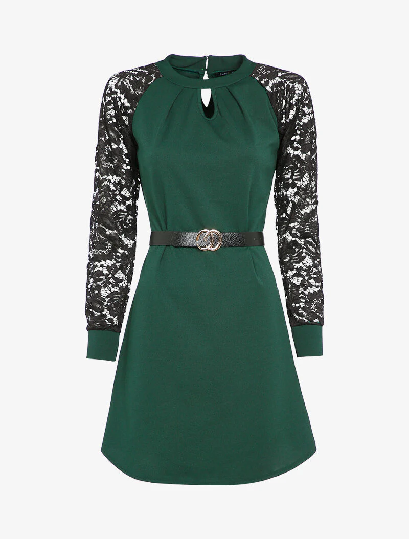 Robe à manches raglan en dentelle - Vert sapin